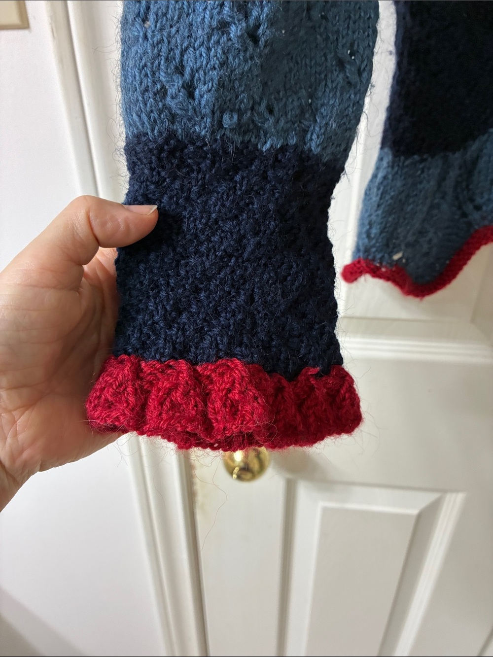 🌷3 for $25🌷Handmade, US M, Blue Openwork Knit Cardigan With Red Ruffle Trim - Picture 3 of 4
